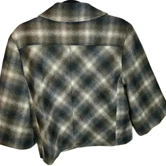 Elliott Lauren Women's Size 4 Plaid 100% Wool Flare Sleeve Crop Pea Coat Jacket - Picture 3 of 8